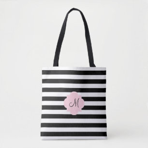 Schwarze und weiße Streifen in Monogramm mit Paste Tasche