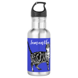 Schwarze und weiße Tablette Katzen blaues Wasser F Edelstahlflasche
