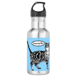 Schwarze und weiße Tablette Katzen blaues Wasser F Edelstahlflasche