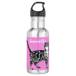 Schwarze und weiße Tablettenkatzen Rosa Flasche W Edelstahlflasche