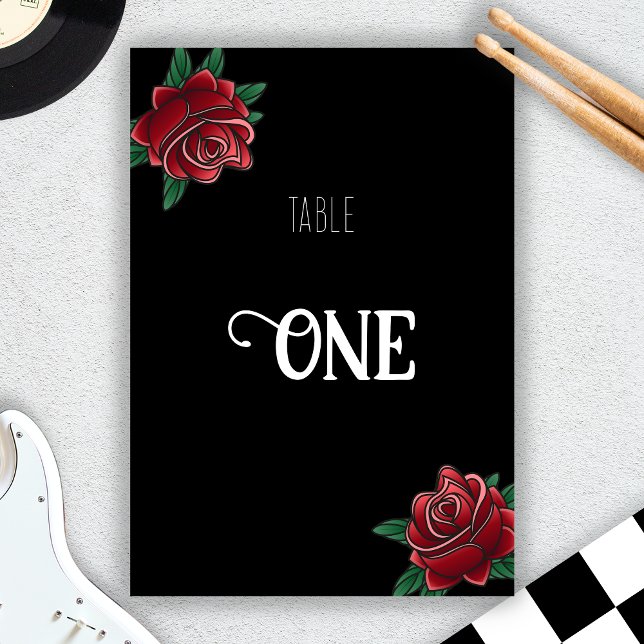 Schwarze und weiße Tattoo Alte Schule Einladung Tischnummer (Black and White Tattoo Old School Invitation Table Number)