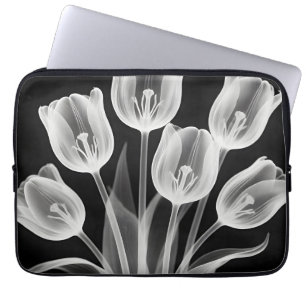 Schwarze und weiße Tulpen Elegantes Monochrom Laptopschutzhülle