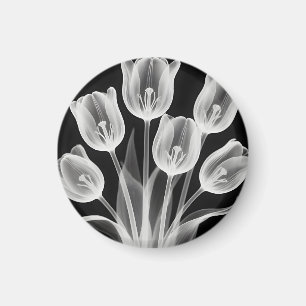 Schwarze und weiße Tulpen Elegantes Monochrom Magnet