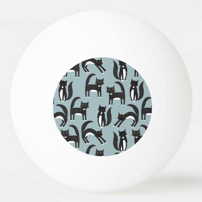 Schwarze und weiße Tuxedo Katzen Tischtennisball (Vorderseite)