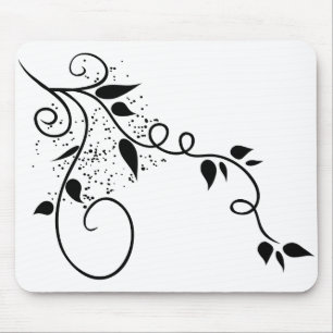 Schwarze und weiße Vektorspiralzweig-Silhouette Mousepad