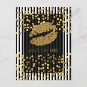 Schwarze und weiße vertikale Streifen Goldene Foli Postkarte