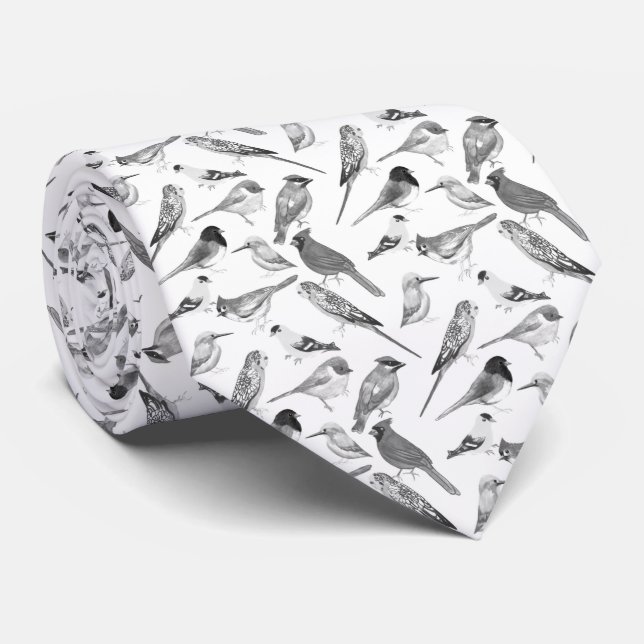 Schwarze und weiße Vögel Krawatte (Gerollt)