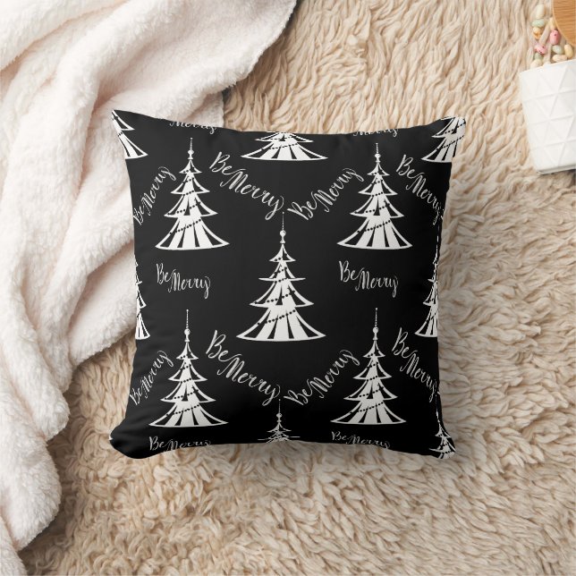 Schwarze und weiße Weihnachtsbäume zeitgenössisch Kissen (Decke)