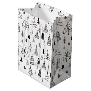 Schwarze und weiße Weihnachtsbaumen Mittlere Geschenktüte