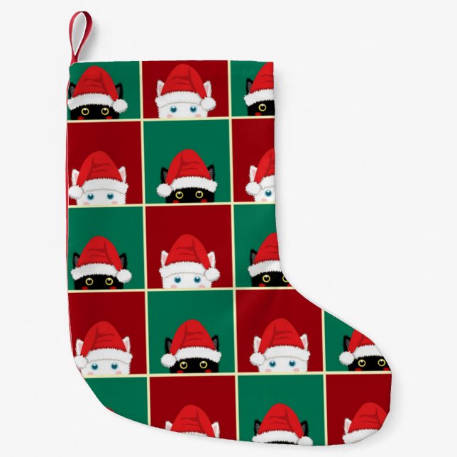 Schwarze und weiße Weihnachtskatzen Kleiner Weihnachtsstrumpf (Vorderseite)