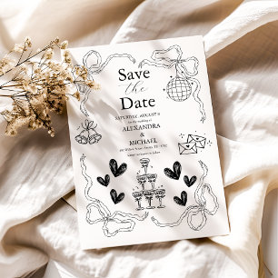 Schwarze und Weiße Whimsical Retro-Doodle-Kunst-Ho Save The Date