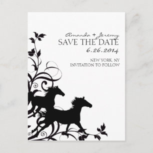 Schwarze und Weiße Wildpferde Save the Date Ankündigungspostkarte