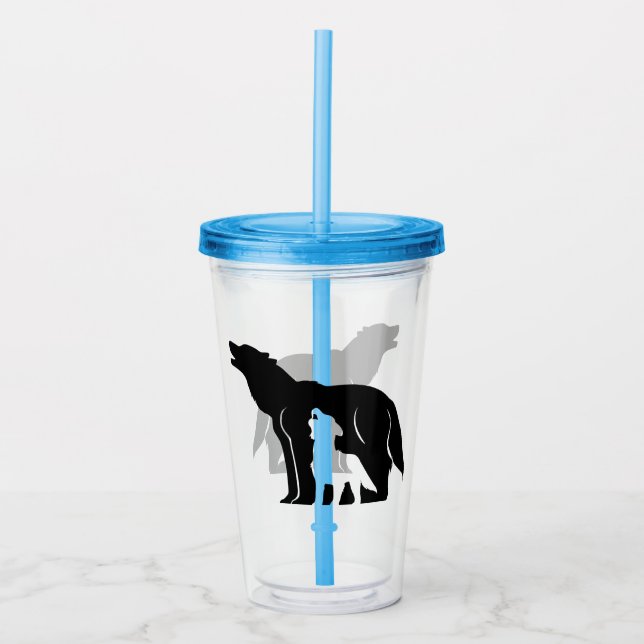 Schwarze und weiße Wölfe Acryltrinkbecher (Vorderseite)