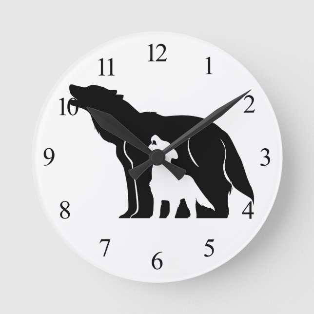 Schwarze und weiße Wölfe Runde Wanduhr (Vorderseite)