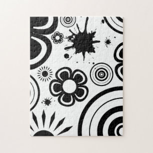 Schwarze und weiße wunderliche Blumen, Kreise, Spr