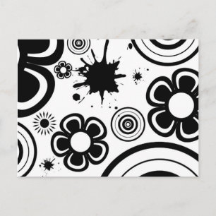 Schwarze und weiße wunderliche Blumen, Kreise, Spr Postkarte