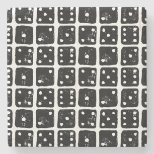 Schwarze und weiße Würfel 1-6 Rustikale Linocut Steinuntersetzer