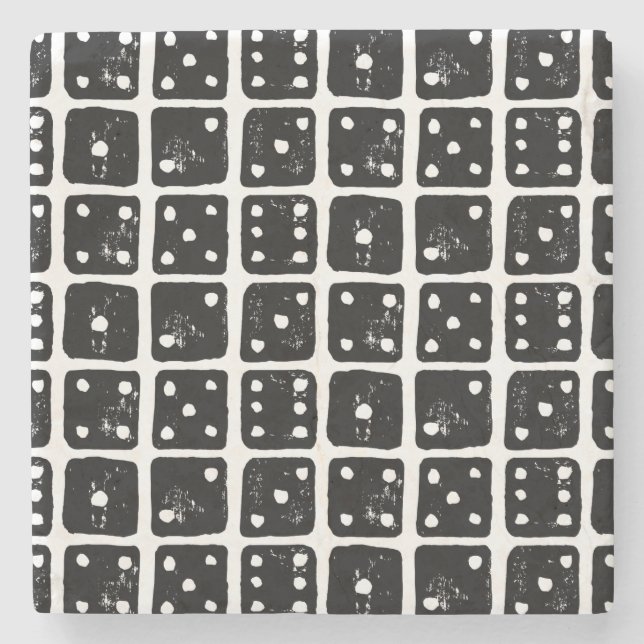 Schwarze und weiße Würfel 1-6 Rustikale Linocut Steinuntersetzer (Vorderseite)