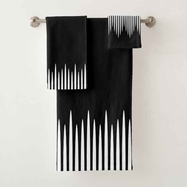 Schwarze, ungeschliffene weiße Linien Badhandtuch Set (Insitu)