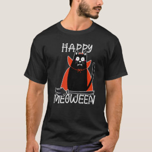 Schwarze Vampirkatze auf einem Besen Halloween für T-Shirt