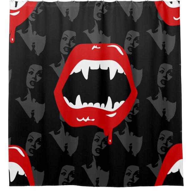 Schwarze Vampirzähne Duschvorhang (Vorderseite)