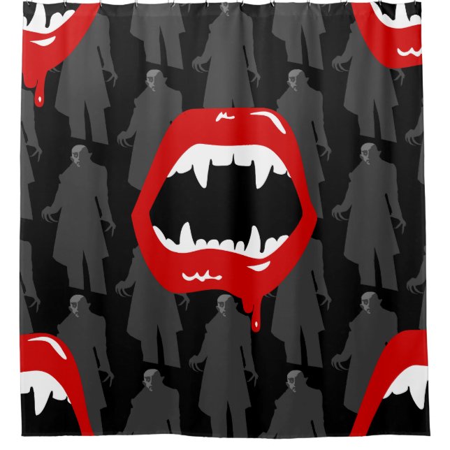 Schwarze Vampirzähne Nosferatu schwarz Duschvorhang (Vorderseite)