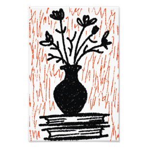 Schwarze Vase, Roter Garten Illustrierter Kunstd Fotodruck