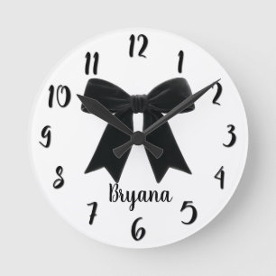 Schwarze Veltschleife Elegant Hochwertig Trendig Runde Wanduhr