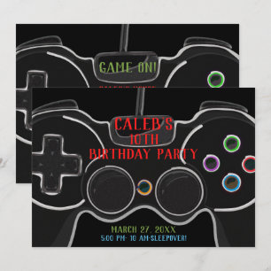 Schwarze Videospiel-Controller-Geburtstagsfeier Einladung