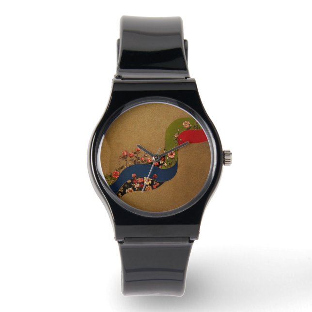 Schwarze Vintag Inspiriert Uhr mit Silikonband - (Vorderseite)