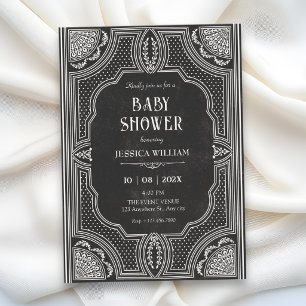 Schwarze Vintage-Art-Deco-Babyparty Einladung