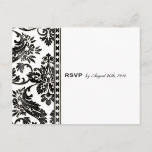 Schwarze Vintage-Damask-Spitze Hochzeit RSVP Einladungspostkarte