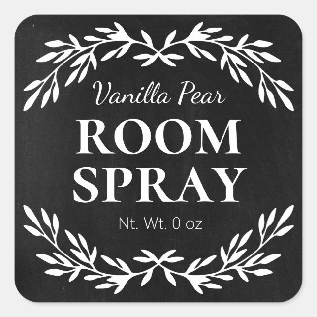 Schwarze Vintage DIY Room Spray Labels Quadratischer Aufkleber (Vorderseite)