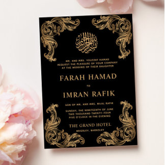 Schwarze Vintage Goldene Ecke Islamische Hochzeit Einladung
