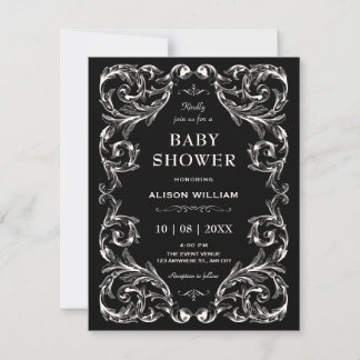 Schwarze Vintage-Gotische Babyparty Einladung