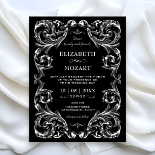 Schwarze Vintage-Gotische Hochzeit Einladung