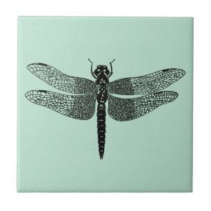 Schwarze Vintage-Libellen-Naturkunst Fliese