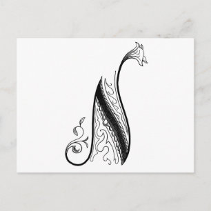 Schwarze Vintage Monogram N Script Floral Postkarte