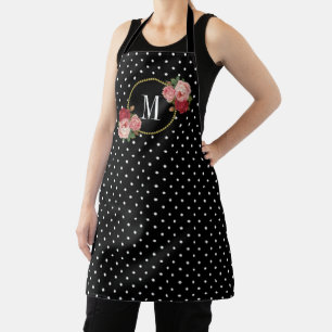 Schwarze Vintage Polka Dots Rose Spaß Monogramm Schürze