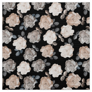 Schwarze Vintage Rose Weißes Muster Baumwolle Stoff