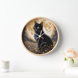 Schwarze Vintage-Wanduhr für Katzenliebhaber Uhr