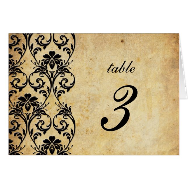 Schwarze Vintage Wirbelsäule Damask Hochzeitsszene (Vorderseite (Horizontal))
