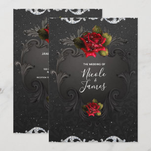 Schwarze Vintage Zierverzierungen Hochzeit Einladung