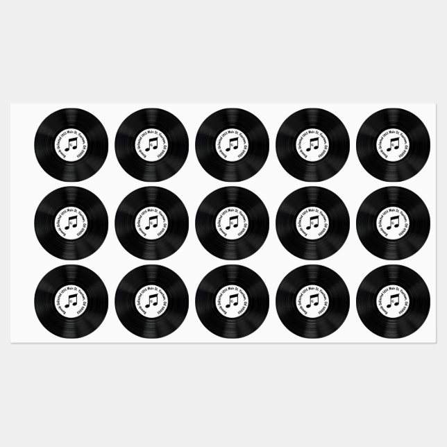 Schwarze Vinyl-Aufnahme mit Liedtitel Etiketten (Blatt)
