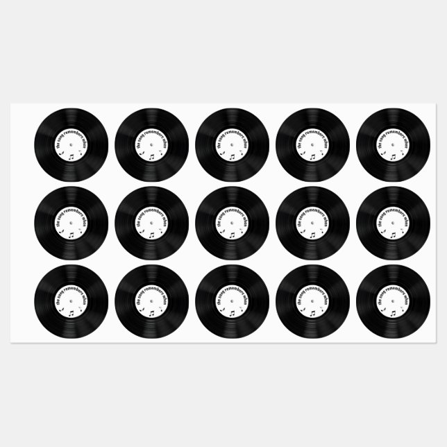 Schwarze Vinyl-Aufnahme mit Liedtitel Etiketten (Blatt)