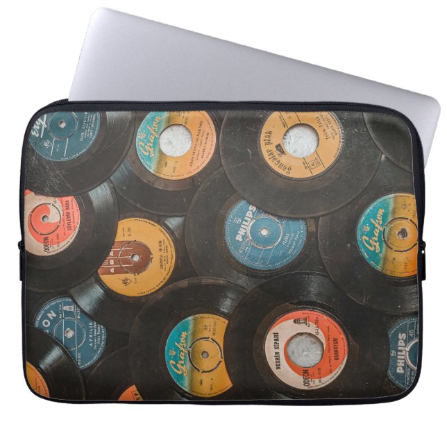 Schwarze Vinyl-Klassikerplatten Laptopschutzhülle (Vorderseite)