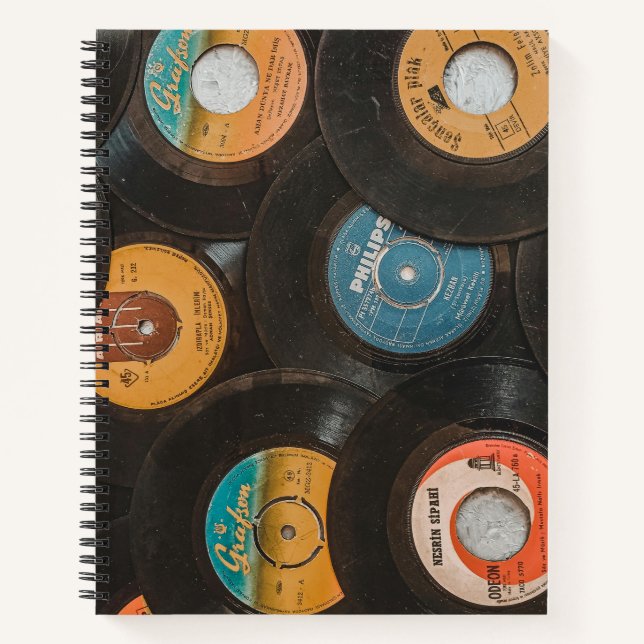 Schwarze Vinyl-Klassikerplatten Notizbuch (Vorderseite)