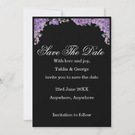 Schwarze & violette Jacaranda-Blüten Save-the-Date Einladung