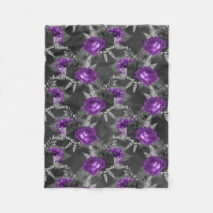 Schwarze violette Rosen silberne Blätter dunkler G Fleecedecke