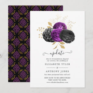 Schwarze, violette und goldene florale gothische H Einladung
